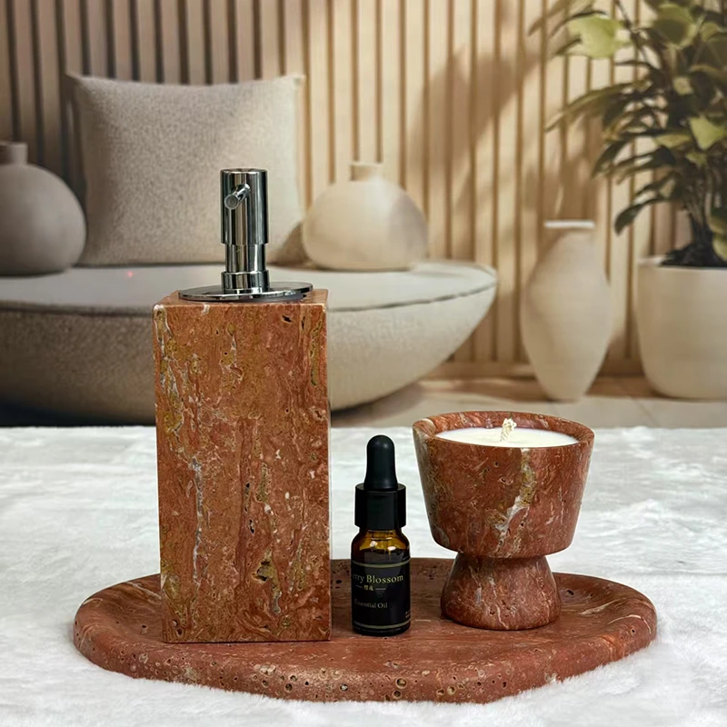 Red Travertine Candleholder