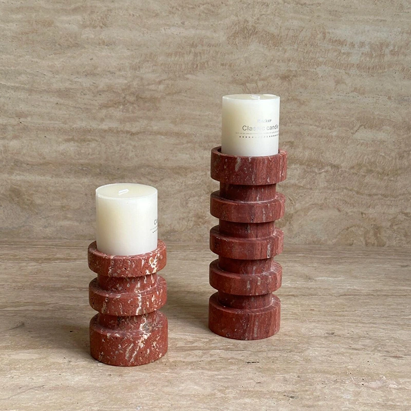 Red Travertine Candleholder